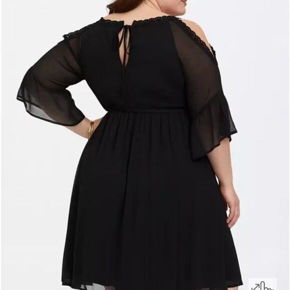 Torrid 0 large Black Chiffon Cold Shoulder Skater Dress - Picture 15 of 15